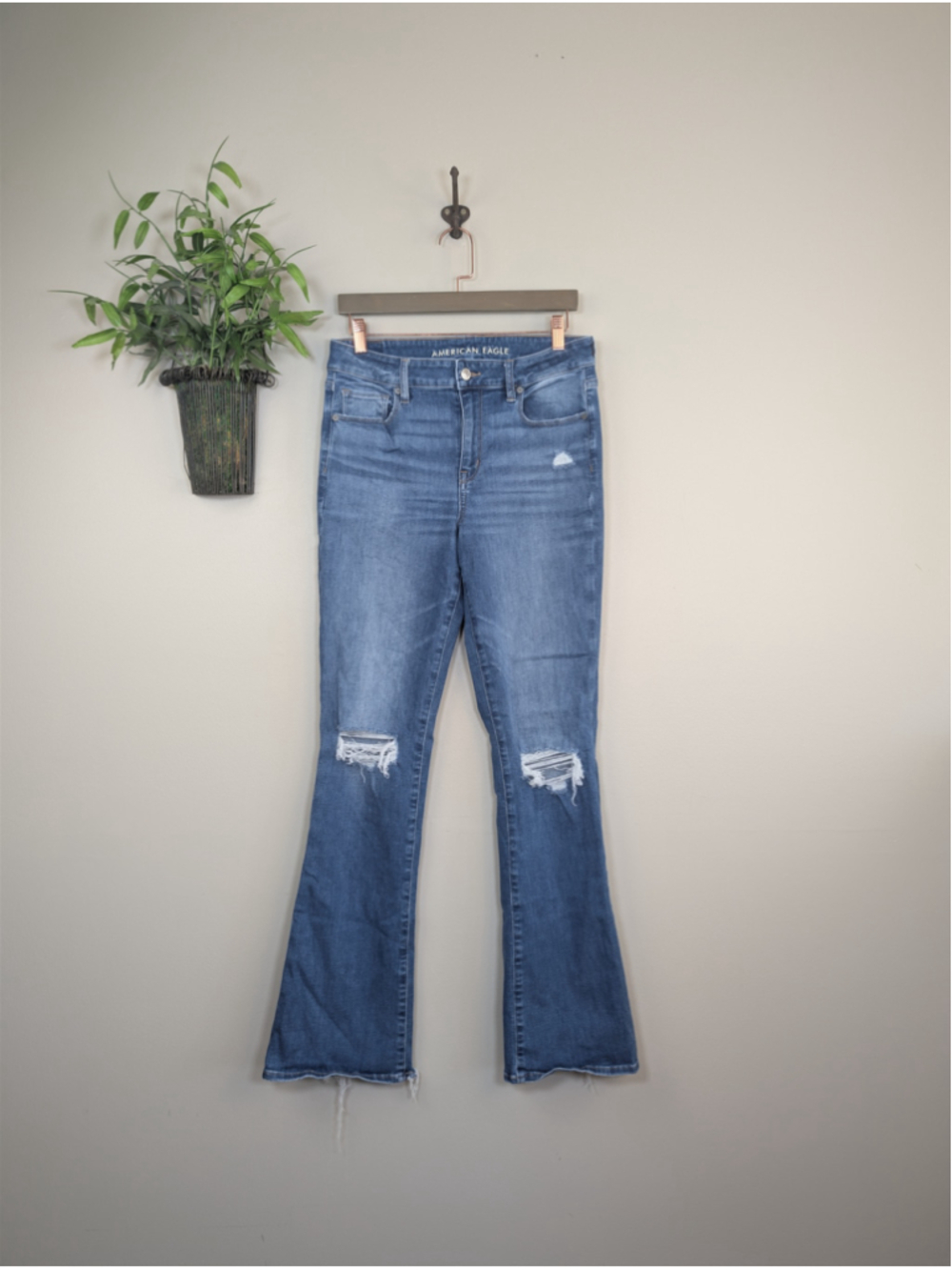 American Eagle Hi Rise Skinny Kick Bootcut Jeans Next Level Stretch Distress 10